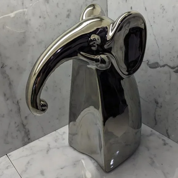 Pier One metallic gunmetal/silver glazed ceramic elephant - Picture 1 of 7